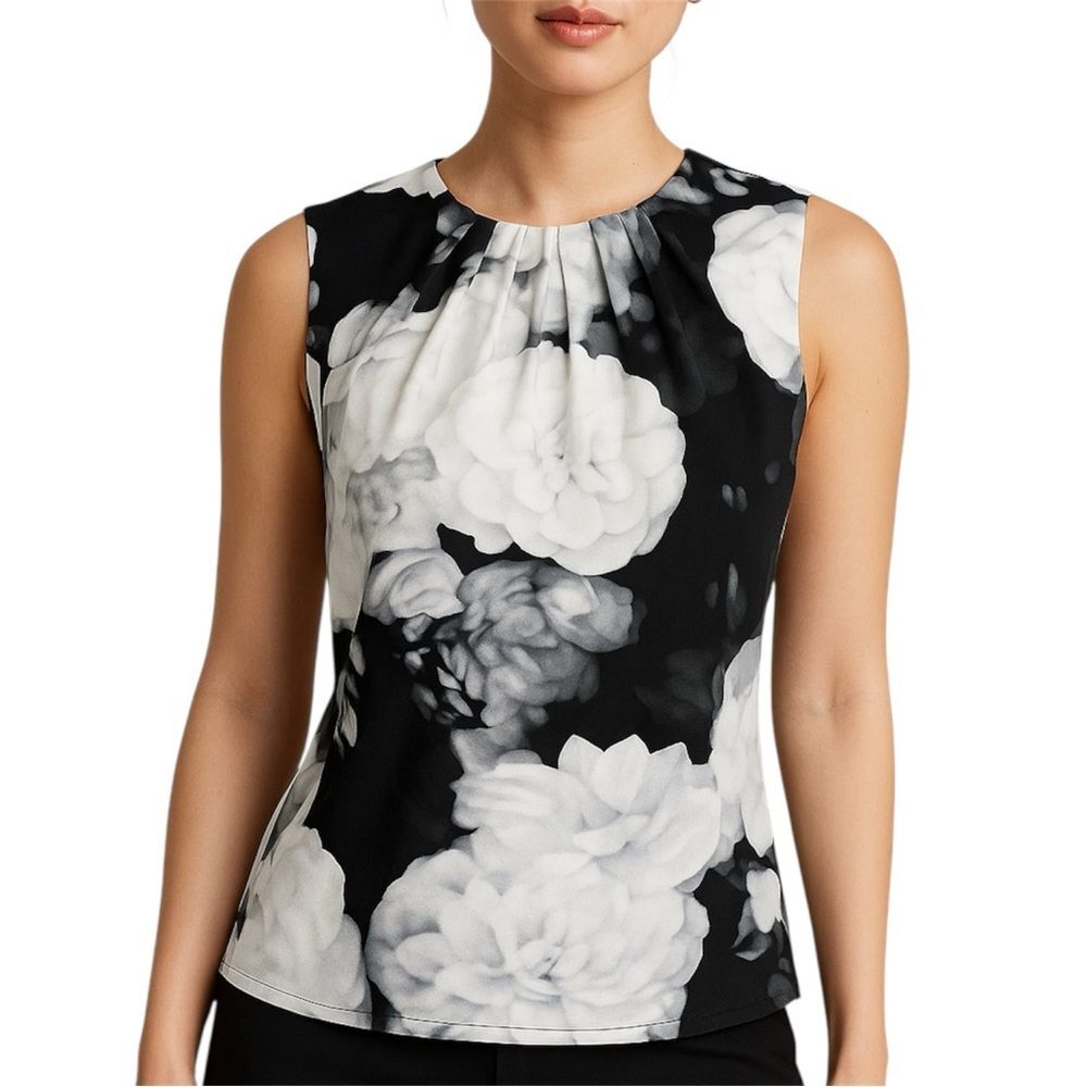 Calvin Klein Black and White Floral Blouse